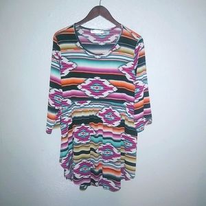 Giddy Up Glamour 2X Southwest Cowgirl Long Sleeved Tunic Top Plus